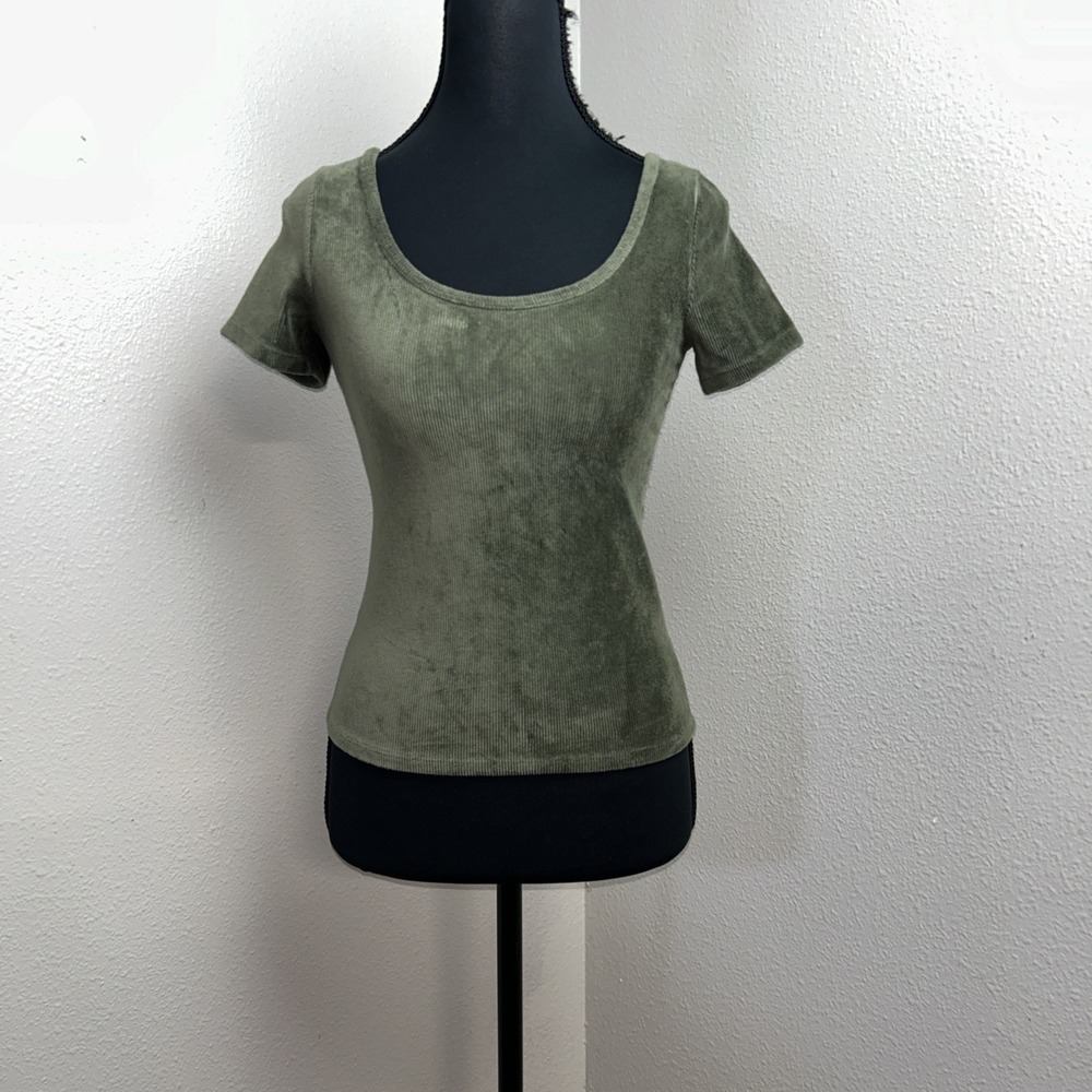 Hollister Ribbed Short Sleeve Crop Top Women's Small Green‎ Stretch Y2K